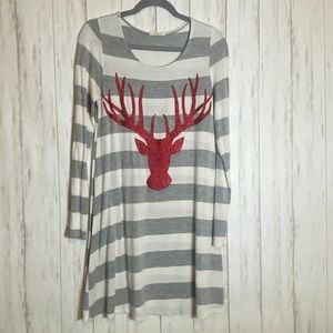 Boutique Striped Glitter Reindeer Tunic